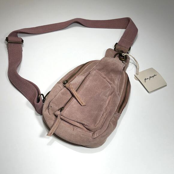 Free People HUDSON SLING BAG Suede Leather Crossbody Bag Blush Pink NWT $78 - Picture 1 of 12